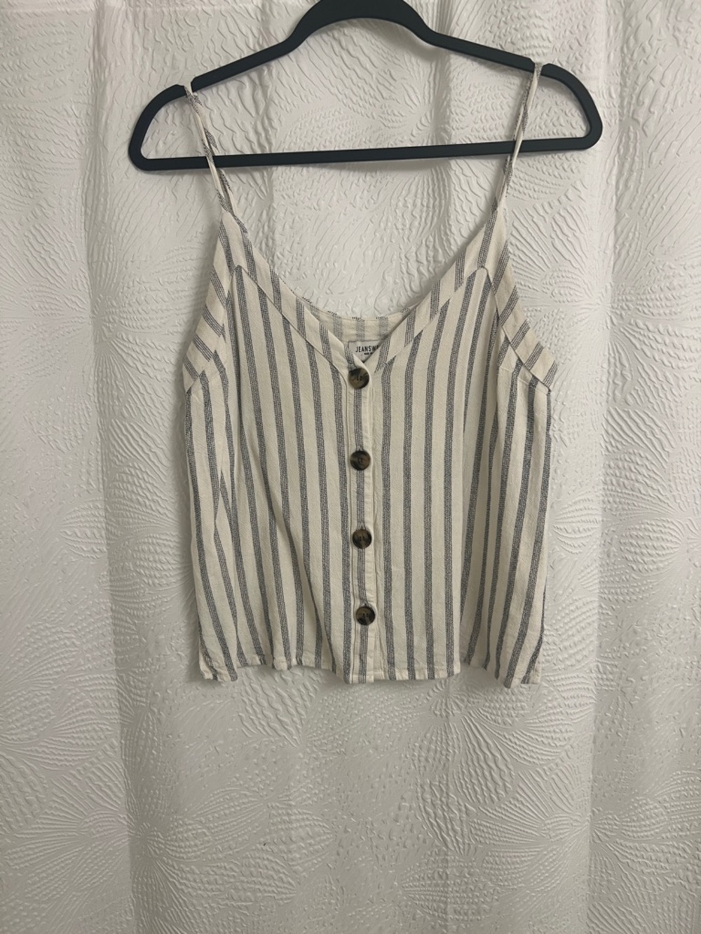 Striped Button-Front Spaghetti Strap Cami - Cream & Gray